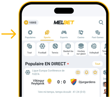 Aller dans la section “Sports” ou “En direct” Télécharger Melbet Derniere Version